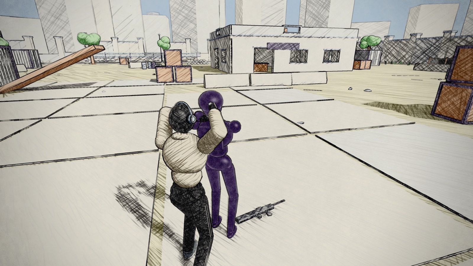 Third-person takedown: grabbing a mannequin from behind